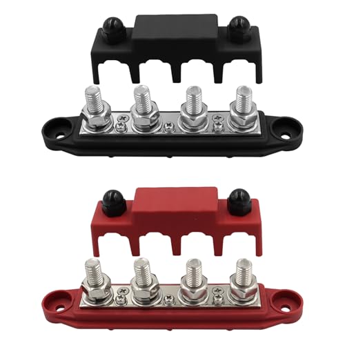 Pack of 2 12V-48V DC Busbar Distribution Block 250A BusBar Box with 4 x M8 Terminal Bolts High Performance Module, Power Distribution Block Grounding Current for RV Boat Yacht (Black Red)