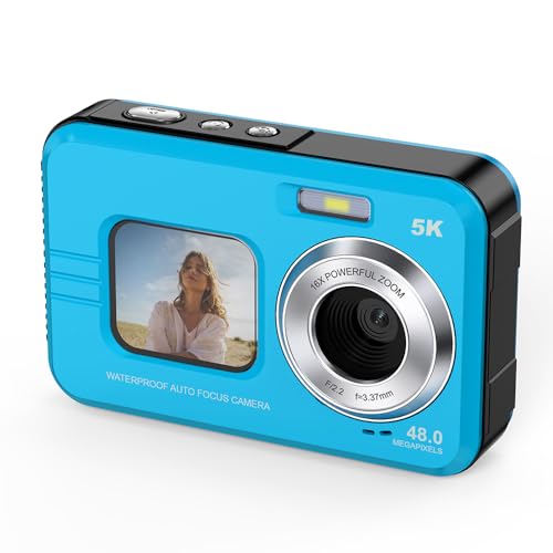 Mercanova 5K Underwater Camera, Waterproof, 48MP, Dual Screen, Blue