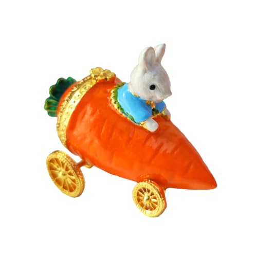 Hand Painted Enamel Animal Mini Trinket Box, Hinged Unique Mini Ring Necklace Jewelry Organizer, Classical Bejeweled Storage, Figurine Collectible Keepsake Home Decor (Carrot Rabbit) Carrot Rabbit