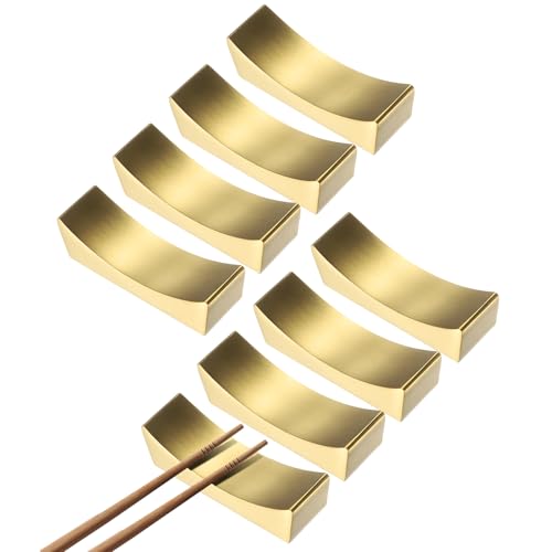 uxcell 8pcs 304 Stainless Steel Chopstick Rest, Curved Shape Chopstick Stand Holder Knife Rest for Countertop Holding Chopstick Spoon Forks Knife Tabletop Decoration, Gold