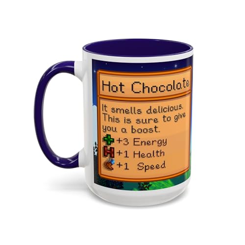 Stardew Valley Game Hot Chocolate Mug Drink Two Tone Coffee Cup, Gift for Video Game Lover Farm Adventure Gaming For Family Friends 15oz Navy