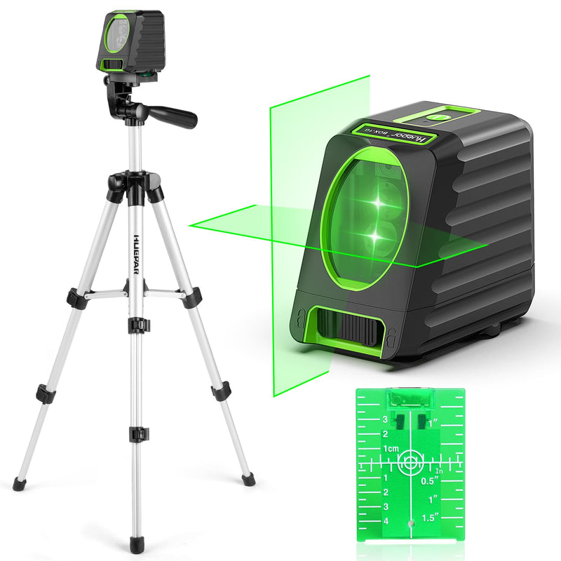 [Australia - AusPower] - Laser Level with Tripod and Laser Target Plate Card, Huepar 150Ft Self Leveling Lazer Level Outdoor Use, 150° Vertical Green Cross Line Level Laser for Picture Hanging, Tile, Construction Project 