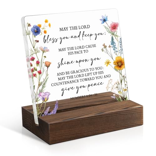 Juogg May The Lord Bless You And Keep You Acrylic Sign with Wooden Stand, Religious Gifts for Women Men, Christian Gifts for Family Friend, Bible Verse Plaque, Inspirational Gifts for Christians SYB176