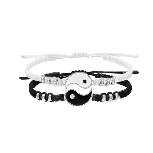Hearbeingt Taiji Bagua Cremation Jewelry Yin Yang Urn Bracelet for Ashes Braided-Black+Silver