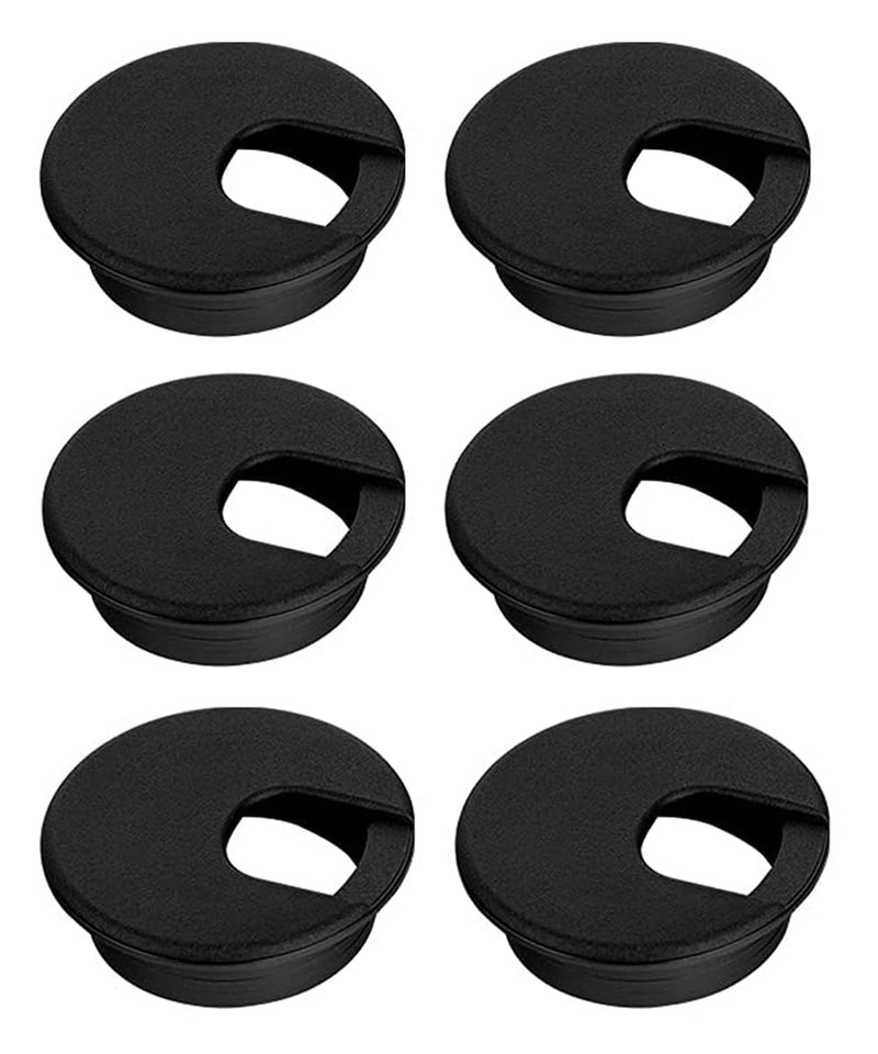 [Australia - AusPower] - 6 Pack 2 Inch/50mm Round Plastic Desk Grommets, Black Wire Organizer Caps, PC Computer Port Cable Hole Cover Plug Bushings, Perfect for Office Desk, TV Stands, Tabletops 6PCS 50mm / 2 Inch 