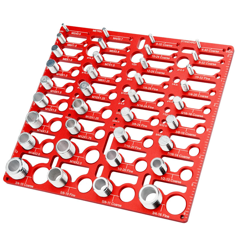 [Australia - AusPower] - 36 Nut and Bolt Thread Checker, Bolt Size Finder with 19 Drill Gauges, 16 Metric and 20 Standard Sizes, Wall-Mountable Bolt Size and Thread Gauge for Quick Identification 16 Metric & 20 Standard Thread & 19 Drill Gauges 