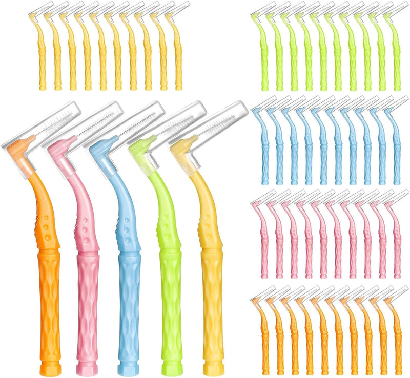 [Australia - AusPower] - 50pcs Interdental Brushes, 5 Sizes Braces Brush Set Soft Dental Brushes with Non-Slip Handle Angled Head Tooth Picks Floss Sticks Dental Floss Brushes for Braces Oral Cleaning 50 