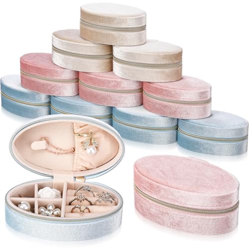 Kenning 12 Pcs Small Velvet Jewelry Case Travel Organizer Portable,Oval Oval