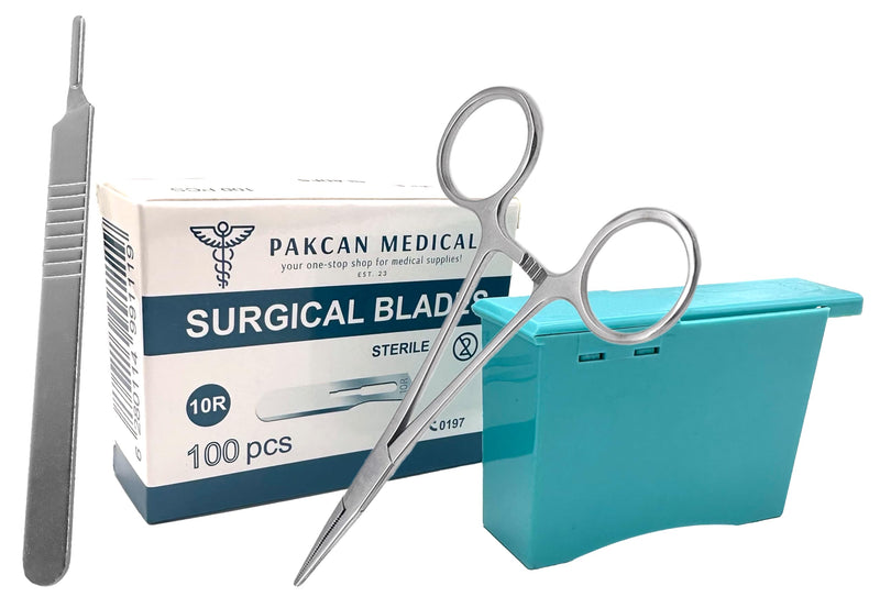 [Australia - AusPower] - 10R Dermaplaning Professional Kit Includes:10R Dermaplaning Scalpel Blades (100 Pack), Scalpel Handle No. 3, Scalpel Blade Remover, Hemostat Forceps 