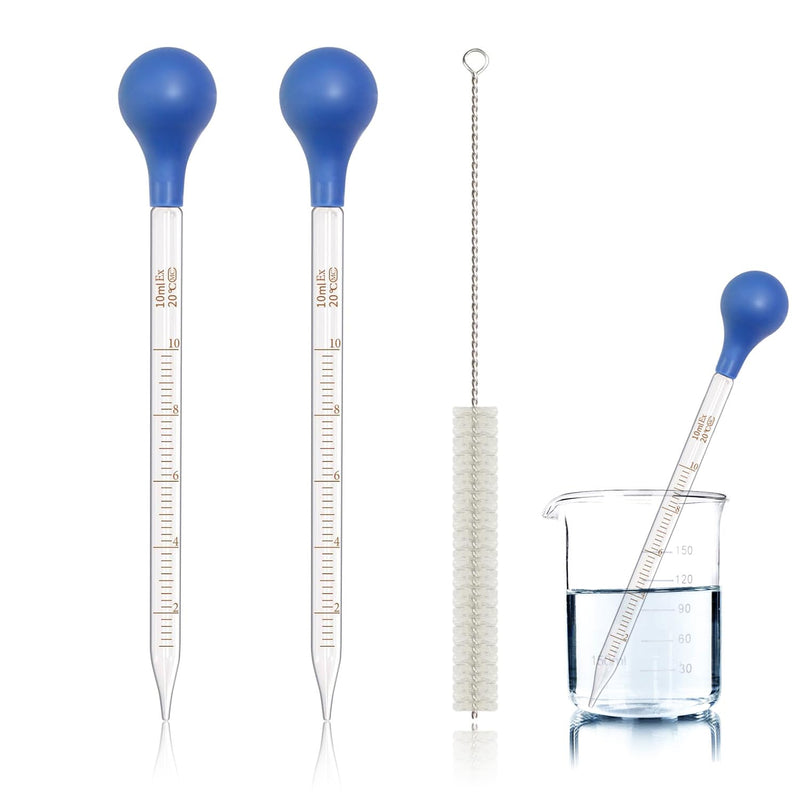 [Australia - AusPower] - 2pcs Glass Pipettes Dropper, Glass Liquid Dropper, 10ml Graduated Liquid Dropper with Cleaning Brush, Liquid Transfer Eye Droppers, Lab Glass Transfer Pipette, Large Essential Oil Droppers 