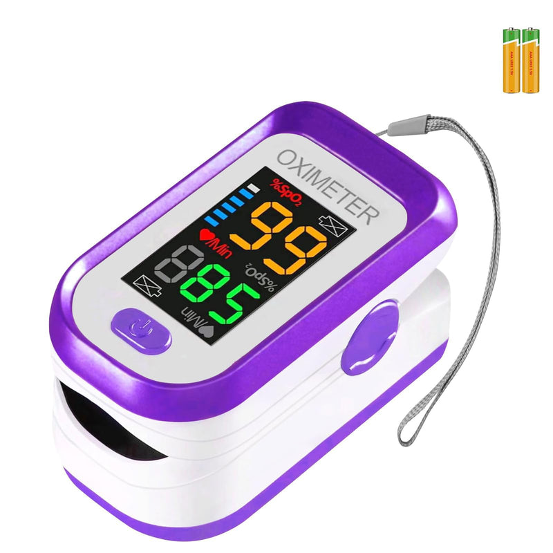 [Australia - AusPower] - Pulse Oximeter Fingertip, Pulse OX with Large LED Display, Oximeter, Pulse Oximeter, Fingertip Pulse Oximetr, Oximeter with AAA Battery Lanyard (Purple) 