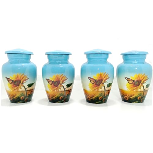 UR Keepsake Urn Set of 4-Sunflower with Butterfly Cremation Keepsake Urn for Human Ashes with Velvet Box & 4 Velvet Bag-Mini Urn - Affordable Urn (3 cu.in x 4pcs) (1)