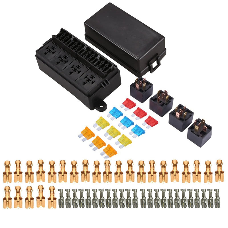 TIERXIALY Relay Fuse Block with terminals and Relays Slots car Fuse Relay Box Universal Circuit Control Controller12V-24V On/Off Switch Panel for Car SUV Truck (4Relays 12Fuses & Terminals) 4Relays 12Fuses & Terminals