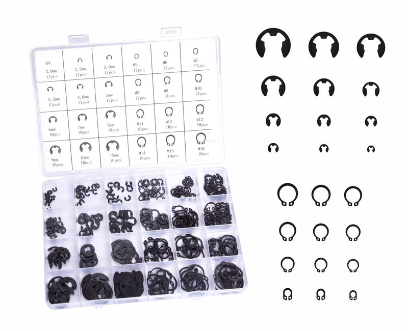 [Australia - AusPower] - 324Pcs E-Clips Assortment Set(2.0mm-12mm) and External Retaining Rings, Snap Rings Assortment Kit,C Clips Assortment (M5-M16),Carbon Steel Circlip 24 Sizes Black Carbon 324pcs e-clips+c-clips 