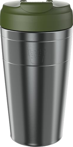 KeepCup Commuter Insulated Travel Mug, 16 oz Stainless Steel Coffee Tumbler with Leakproof Flip Lid, Pine 16 Ounces