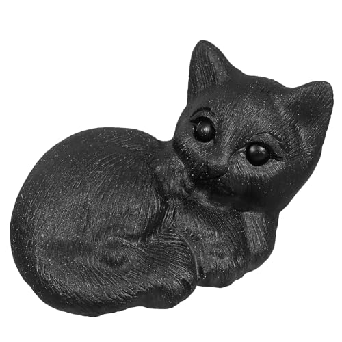 TUMBEELLUWA Sitting Black Obsidian Cat Statue for Home Office Decor Sitting Cat