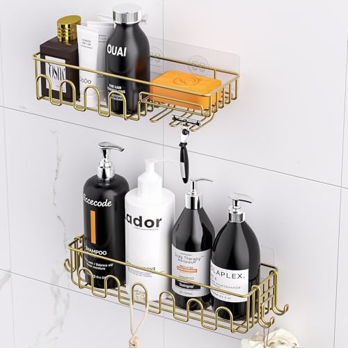 Saydear 4-Pack Adhesive Shower Caddy, Wall Mounted Bathroom Shelf, Gold