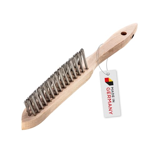 ROTHENBERGER Industrial Scratching Brush Weed Wire Brush Grill Brush Metal Brush Fillet Brush Hand Wire Brush 3 Rows 28 cm Long with Wooden Handle