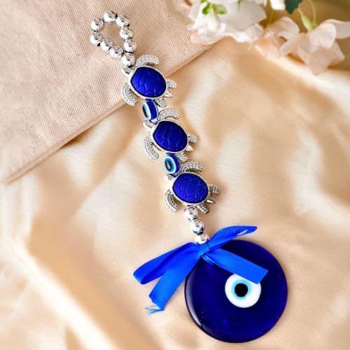 LoveNspire Evil Eye Turtle Hanging Decor for Home, Car & Office – Turkish Nazar Protection Charm, Handmade Blue Wall Hanging for Good Luck, Housewarming Gift, Door Decor Ornament (7.5 Inch) Evil Eye With Turtle