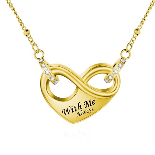 Dletay Infinity Cremation Urn Necklace for Ashes Heart Ash Necklace for Women Memorial Cremation Jewelry Ash Holder Gold