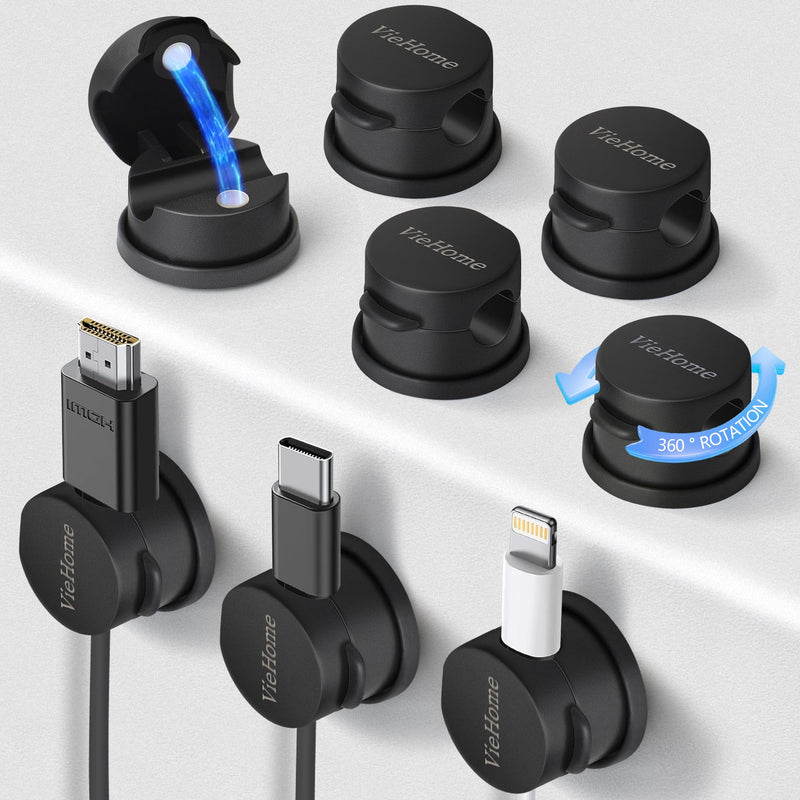[Australia - AusPower] - 8 Pack Magnetic Cable Management Clips - Ideal Cord Holder for Nightstand, Desk, Charger Holder - Phone Cord Holder w/360 Rotation 