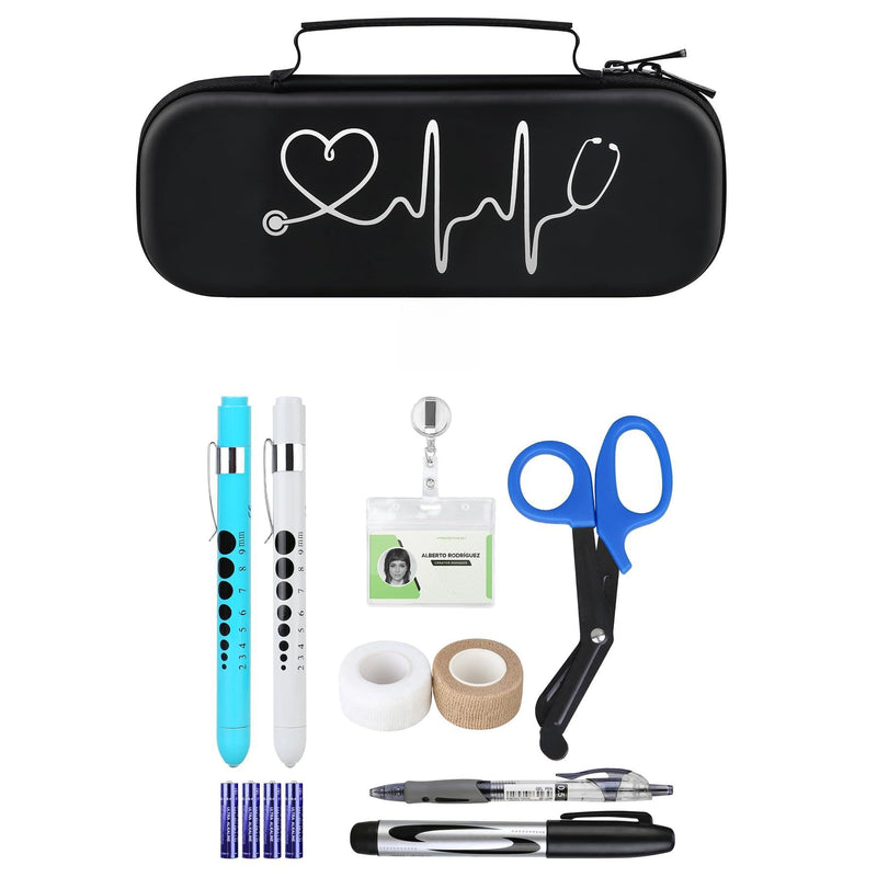 [Australia - AusPower] - BOVKE Black Stethoscope Case with 12Pcs Nurse Supplies Kit 