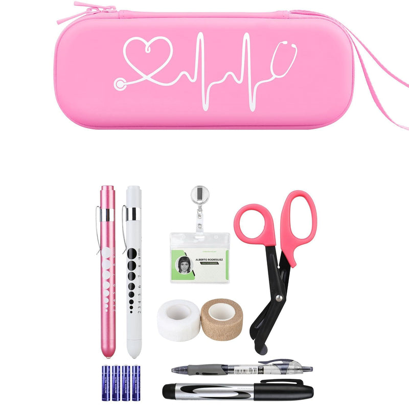 [Australia - AusPower] - BOVKE Pearl Pink Stethoscope Case with 12Pcs Nurse Supplies Kit 
