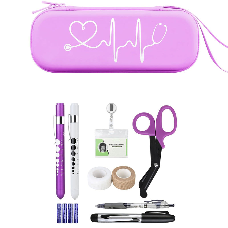 [Australia - AusPower] - BOVKE Purple Stethoscope Case with 12Pcs Nurse Supplies Kit 