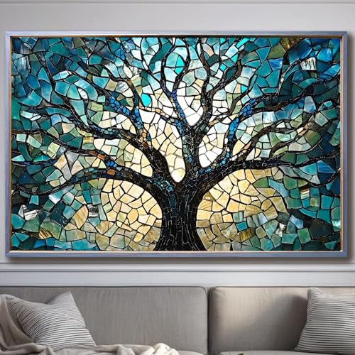 Eeuqiauot Tree of Life Canvas Wall Art Abstract Teal Blue Painting Abstract Textured Prints Teal Tree Wall Art Tree of Life Posster Prints for Living Room Wall Decor 16x24in Unframed Teal,Tree of Life,Abstract 16"L x 24"W