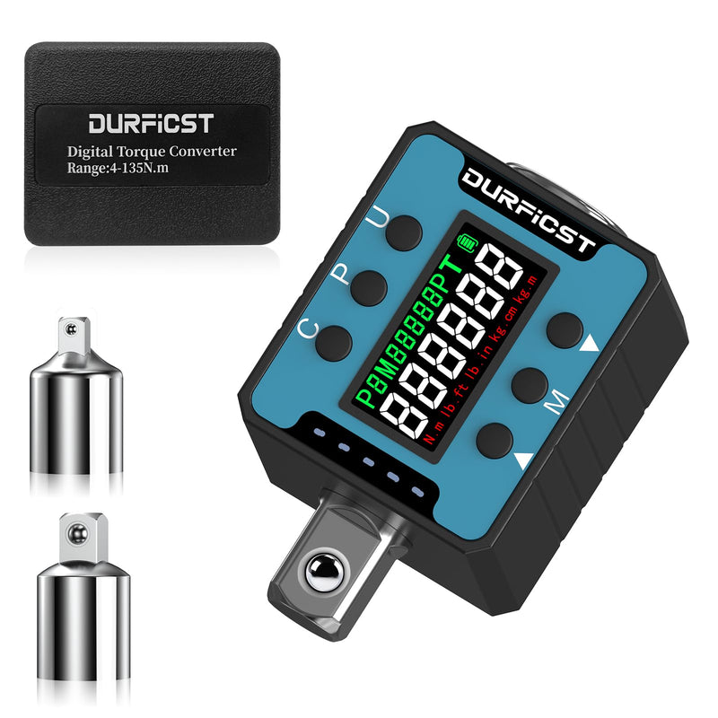 [Australia - AusPower] - Digital Torque Wrench,DURFICST 1/2" Digital Torque Adapter with Backlight/Alarm, Electronic Torque Wrench Converter with ±2% Accuracy, Range 4-135 N.m,Buzzer and LED Indicator, for Automotive Repair. 