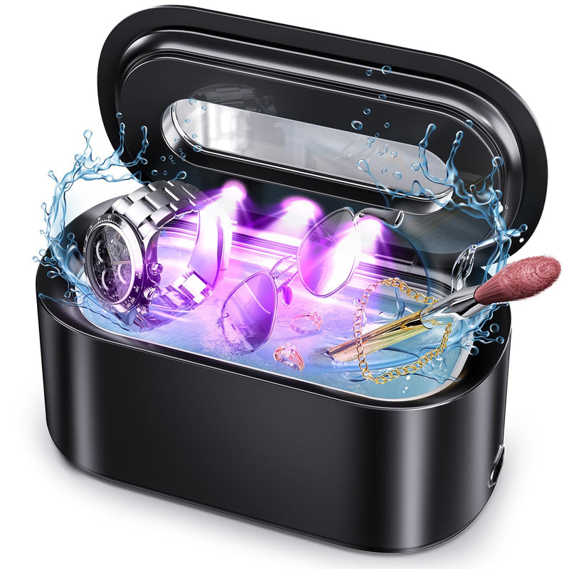 [Australia - AusPower] - Ultrasonic Jewelry Cleaner, 48Khz 12oz Professional Jewelry Cleaner Ultrasonic Machine with Digital Timer, 30W Portable Ultrasonic Cleaner for Eyeglasses, Necklaces, Rings, Watches, Dentures Black 