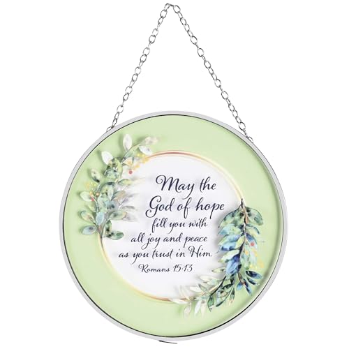 SUNCG-54 The God of Hope - Romans 15:13-6 Inch Mint Green Glass and Metal Window Hanging Suncatcher