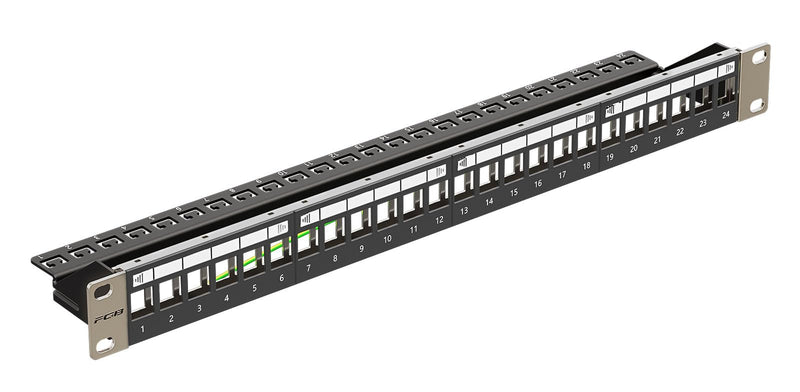 FGB 1U Patch Panel 24 Port for Keystone Modules, 19 Inch | Rack installation or wall mounting, patch panel with back strip, compatible Cat5 Cat6 Cat7 Cat8, network installation cable
