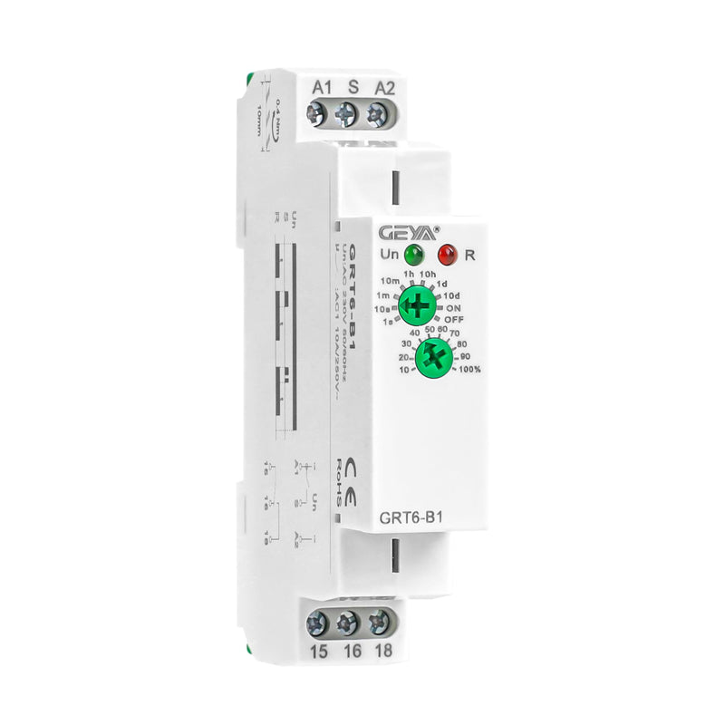 GEYA 1 Output 10A Delay Off Single Function Time Relay Electronic Adjustable Power Off Timer Delay Relay Rail Modular,DIN Rail Mount(GRT6-B1,AC/DC24V-240V) GRT6-B1 AC/DC24V-240V