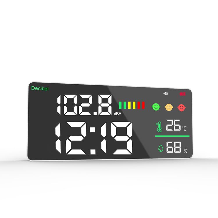 Sound Level Meter Decibel Meter LED Screen Brightness Adjustment 30-130dBA Range 4-in-1 Noise, Time, Temperature and Humidity, Suitable for Home, Office, etc gr-165a