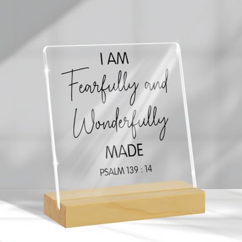 Positive Bible Psalms 139 14 Acrylic Sign, Christian Religious Gifts for Women, Bible Verses Gifts, Christian Women Gifts, Bible Decor Verses Decorations for Home Office Desk Fearfully