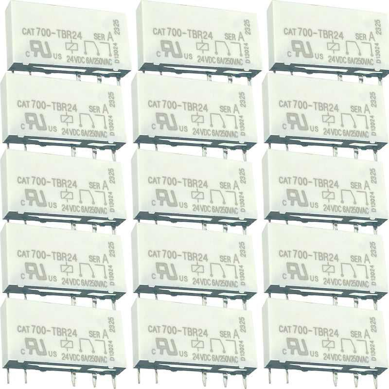 15-Pack CAT700-TBR24 Relay - 24VDC 6A/250VAC 5-Pin - Compatible for Allen-Bradley, Industrial Control Panels, HVAC & Automation Systems 15