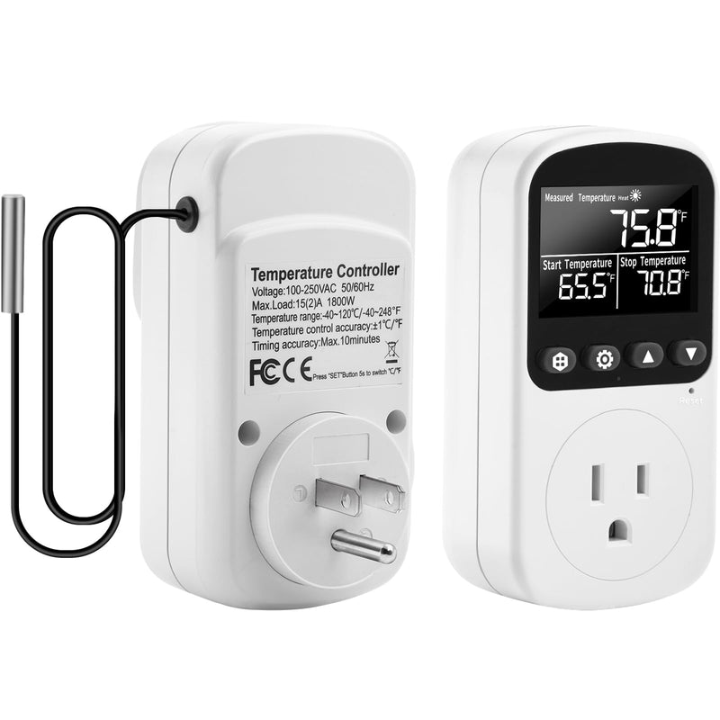[Australia - AusPower] - Diymore 1800W Plug in Digital Thermostat Temperature Controller Electric RV Thermostat Outlet Heating Cooling Control Mode Timer 120V 15A -104 ℉~210 ℉ Greenhouse with Thermostat Pool Thermometer 