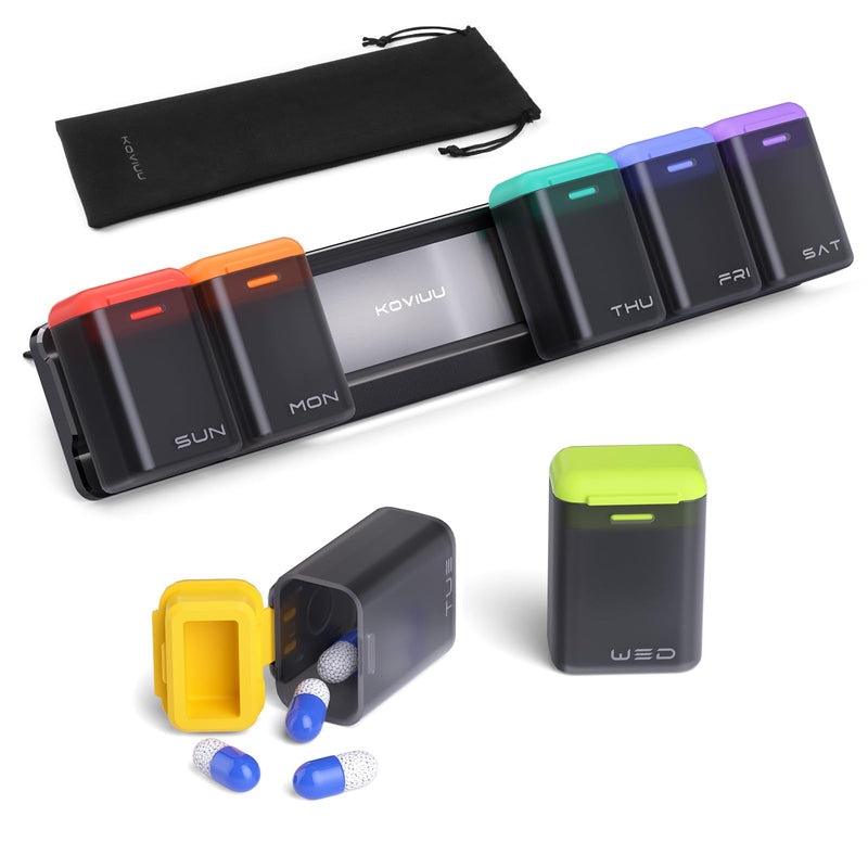 [Australia - AusPower] - Weekly Pill Organizer Magnetic, Removable Pill Box 7 Day 1 Time a Day, Large Pill Case Travel, Week Once Daily Medication Dispenser, Medicine Container Holder for Supplement Vitamin, Black 