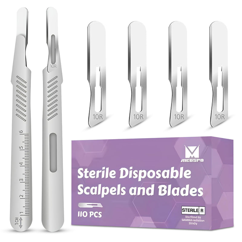 [Australia - AusPower] - Professional Stainless Steel Disposable Set of 10 count Scalpels #3 handle && 100 count Individually packed #10R Dermaplane Blades -10R Scalpel Blades Dermaplaning for Precision Skincare & Smooth Skin 