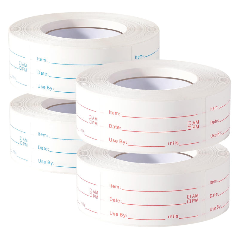 4 Rolls 2000 Pieces Removable Food Labels, 1 x 2 Inch Date Stickers for Freezer, Refrigerator Food Containers - Easy to Write