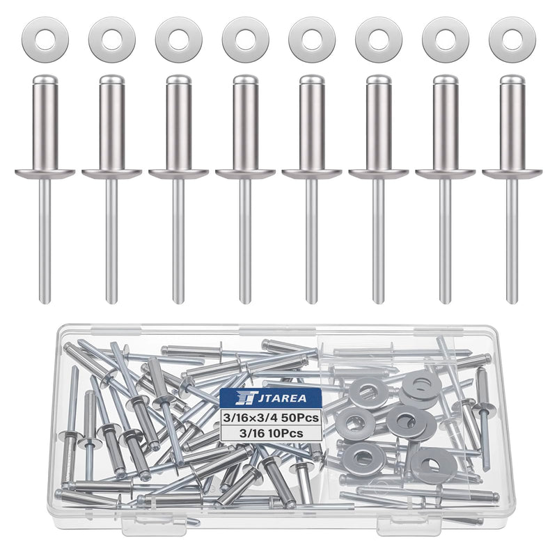 [Australia - AusPower] - 60pcs 3/16" x 3/4" Stainless Steel Pop Rivets with Stainless Steel Washers 4.8 x 20mm Blind Rivet Assortment Kit 3/16*3/4 