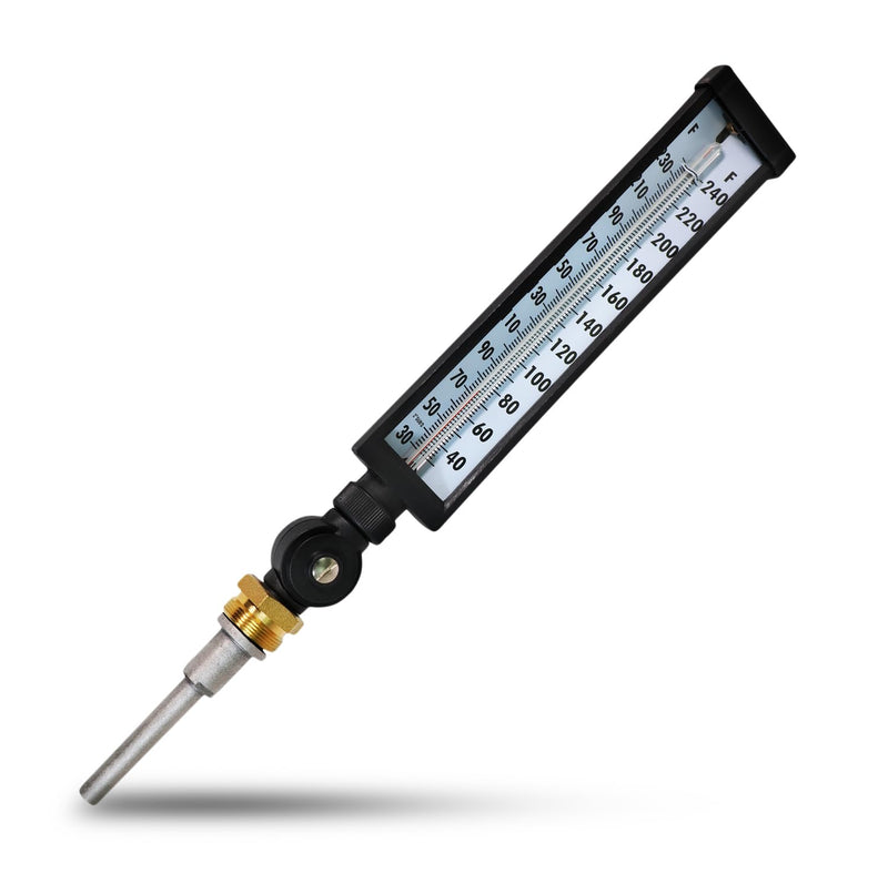 [Australia - AusPower] - 9” Adjustable Angle Industrial Glass Thermometer – 3-1/2" Stem for HOT Water 30-240°F, ±1% Accuracy, Aluminum Stem, Organic Liquid Filled Tube 