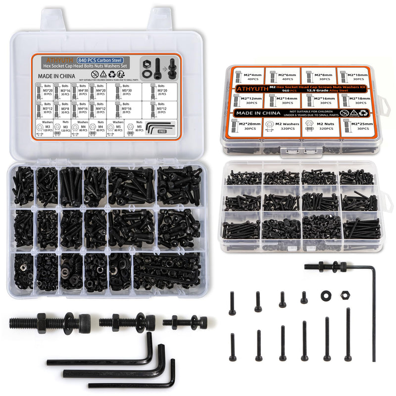 [Australia - AusPower] - M3 M4 M5 Metric Hex Socket Head Cap Screws Assortment Kit & ATHYUTH M2 Metric Hex Socket Head Cap Screws Assortment Kit 