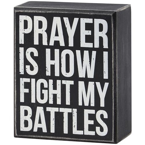 Primitives by Kathy Decorative Wood Box Sign Prayer Is How I Fight Battles Box Sign Sassy faith inspired Home décor sign/distressed style/office kitchen shelf table décor/faith-themed gift Prayer Fight Battles