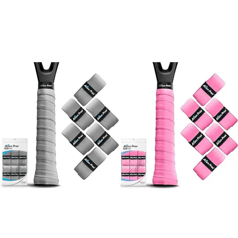 ALIEN PROS 12 Grips Gray & Neon Pink New Model M-Tac Tennis Racket Grip Tape - Wrap Your Racquet for High Performance
