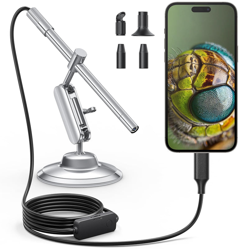 [Australia - AusPower] - Teslong USB-C Digital Microscope, 10X to 200X Magnification Portable Camera with 8 LED Lights, Handheld Rotating Metal Stand for Coin, Electronic, Compatible with iPhone 15+ and Android Devices 