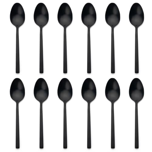 Alata Cube Black 12-Piece 6.9 Inches Forged Teaspoons Stainless Steel, Matte Satin Polished Cutlery Set, Dishwasher Safe Black Satin