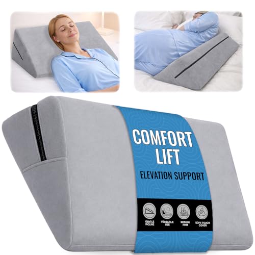 sokoro Bed Wedge Pillow for Sleeping, Small 7 Inch Compact Triangle Wedge Pillow for Acid Reflux, Sleep Apnea & Snoring Relief, Firm Incline for Back Support, Washable Cover (Grey, 24x14x7 in) Grey