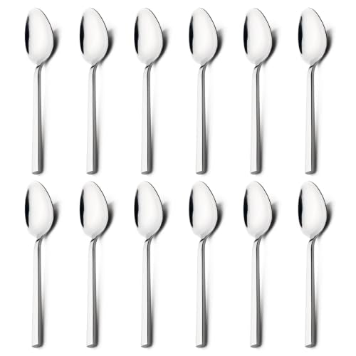 Alata Cube 12-Piece 6.9 Inches Forged Stainless Steel Teaspoons, Mirror Finish, Dishwasher Safe Silver